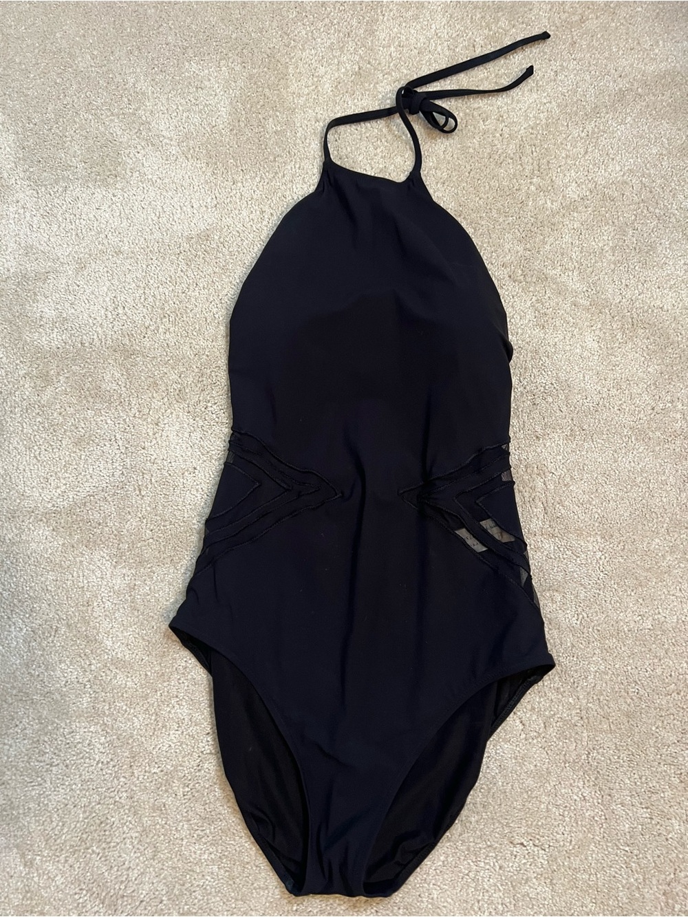 Gottex Black Halter One-Piece Swimsuit with Nude Strap Accent